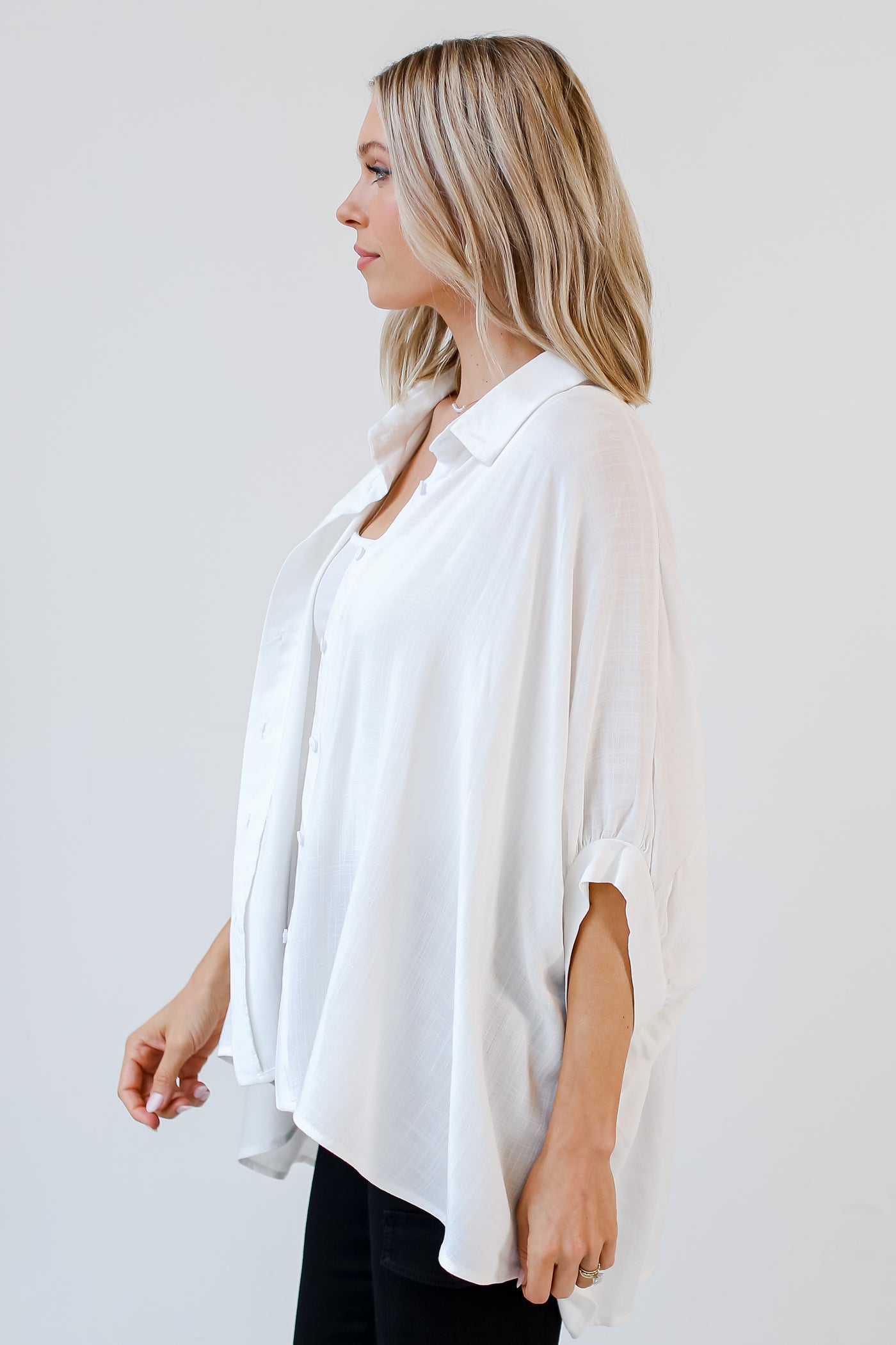 white Oversized Button-Up Blouse side view
