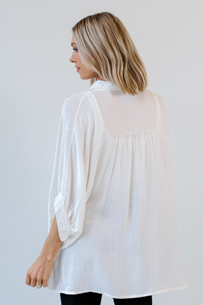 white Oversized Button-Up Blouse back view