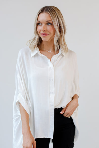 white Oversized Button-Up Blouse front view