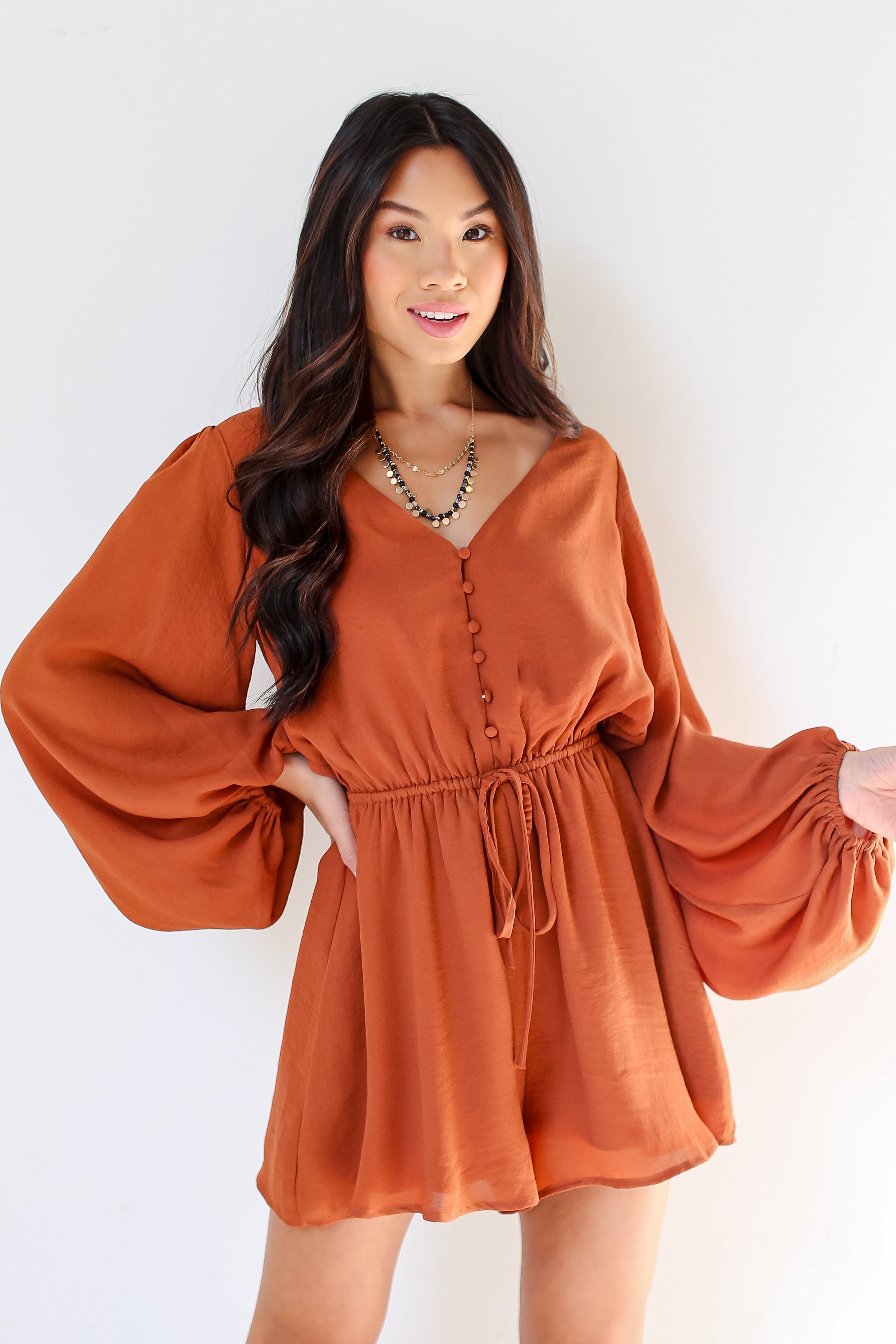 camel Romper on dress up model
