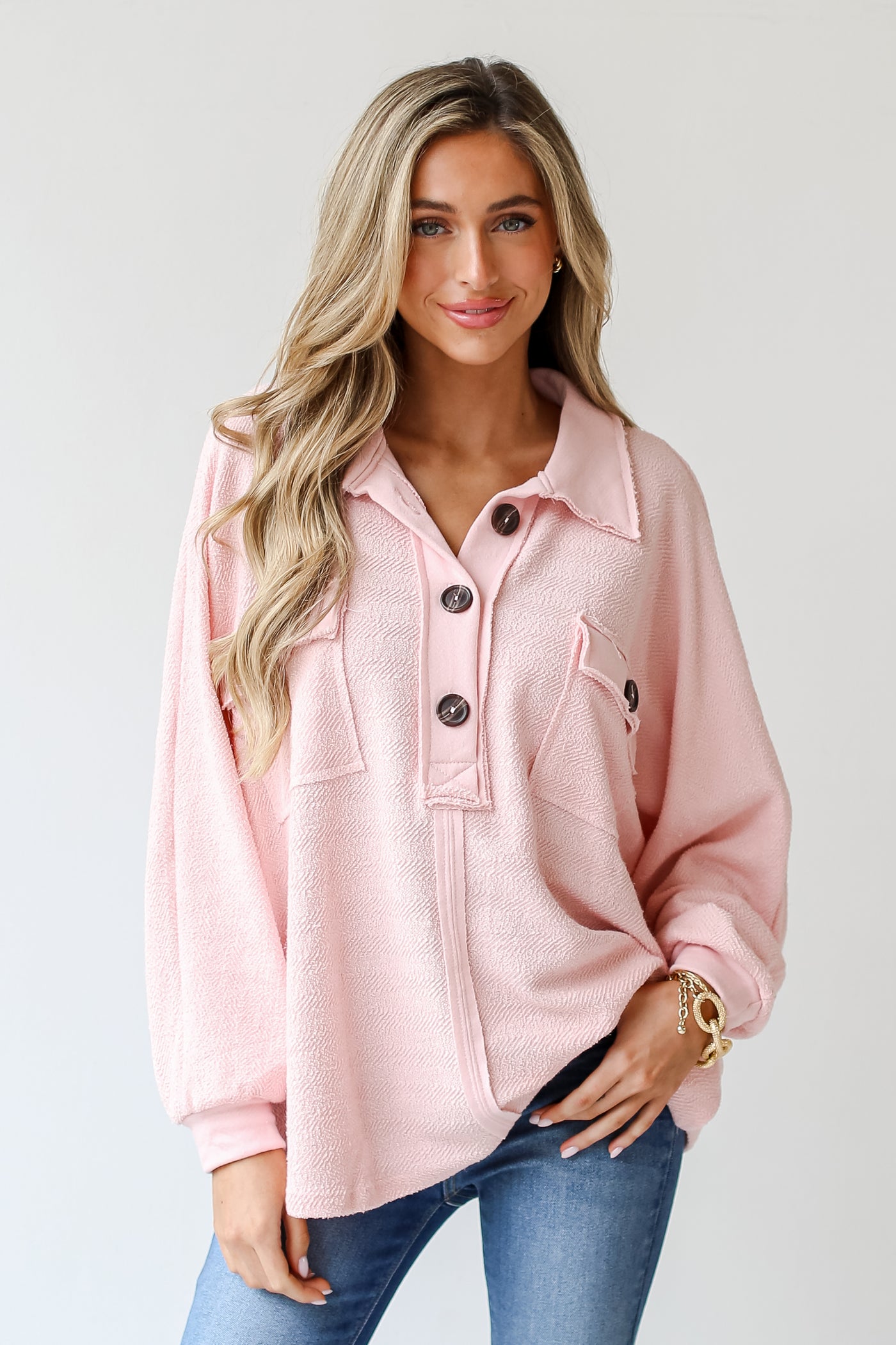blush Oversized Collared Top on dress up model