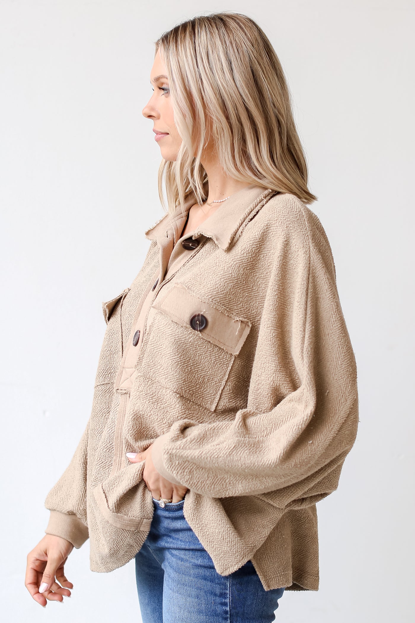 taupe Oversized Collared Top side view