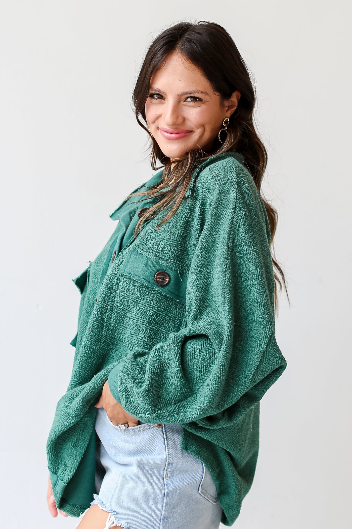 hunter green Oversized Collared Top side view