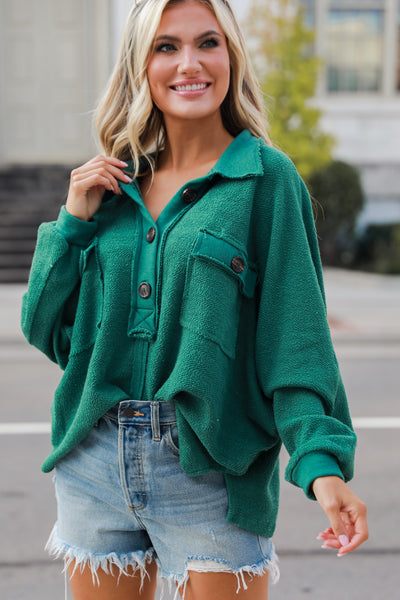 hunter green Oversized Collared Top
