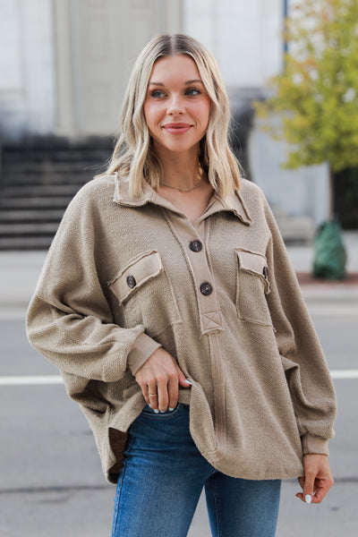 taupe Oversized Collared Top