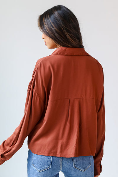 rust Cropped Button-Up Blouse back view