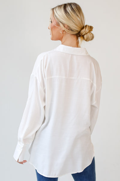white Satin Button-Up Blouse back view