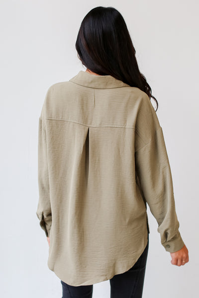 olive Button-Up Blouse back view