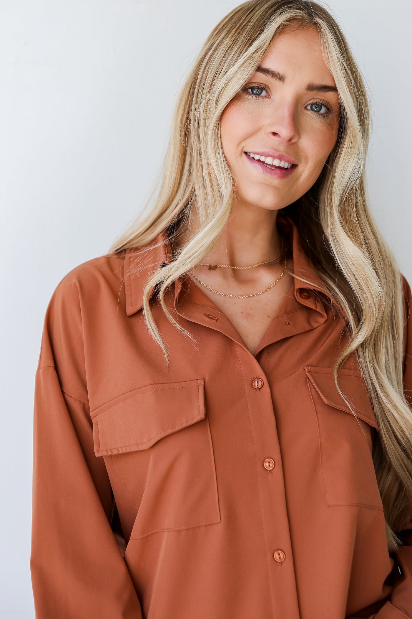brown Button-Up Blouses for women