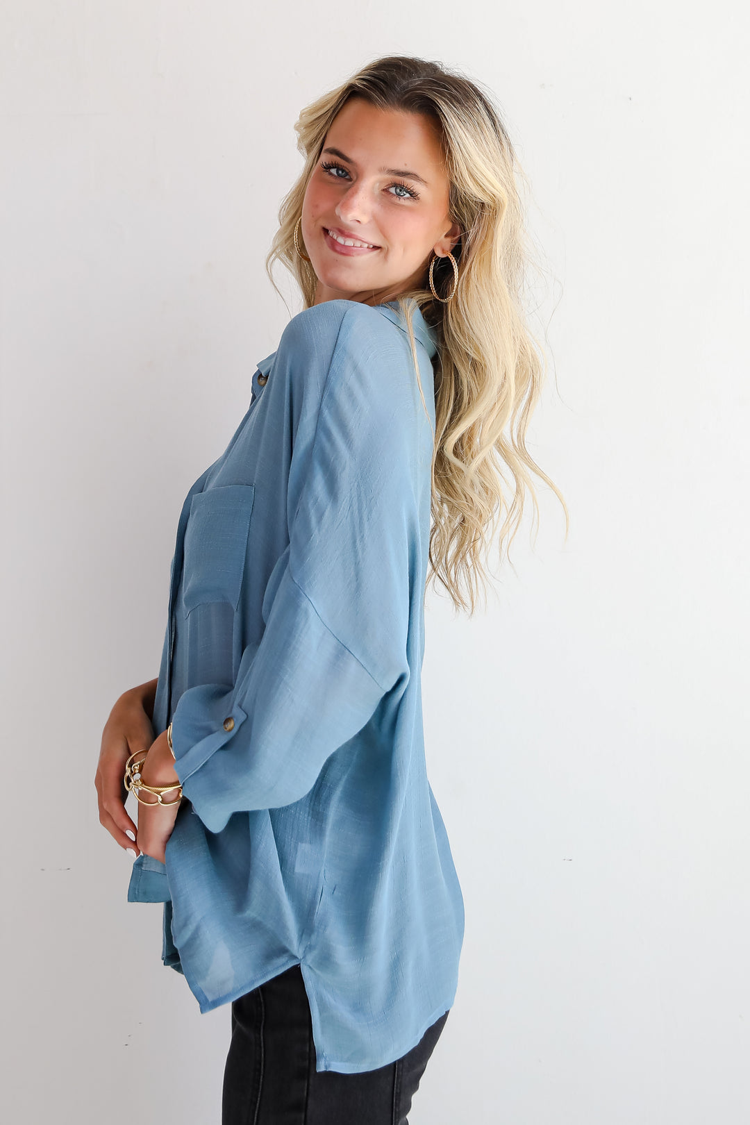 Compelling Composure Oversized Button-Up Blouse