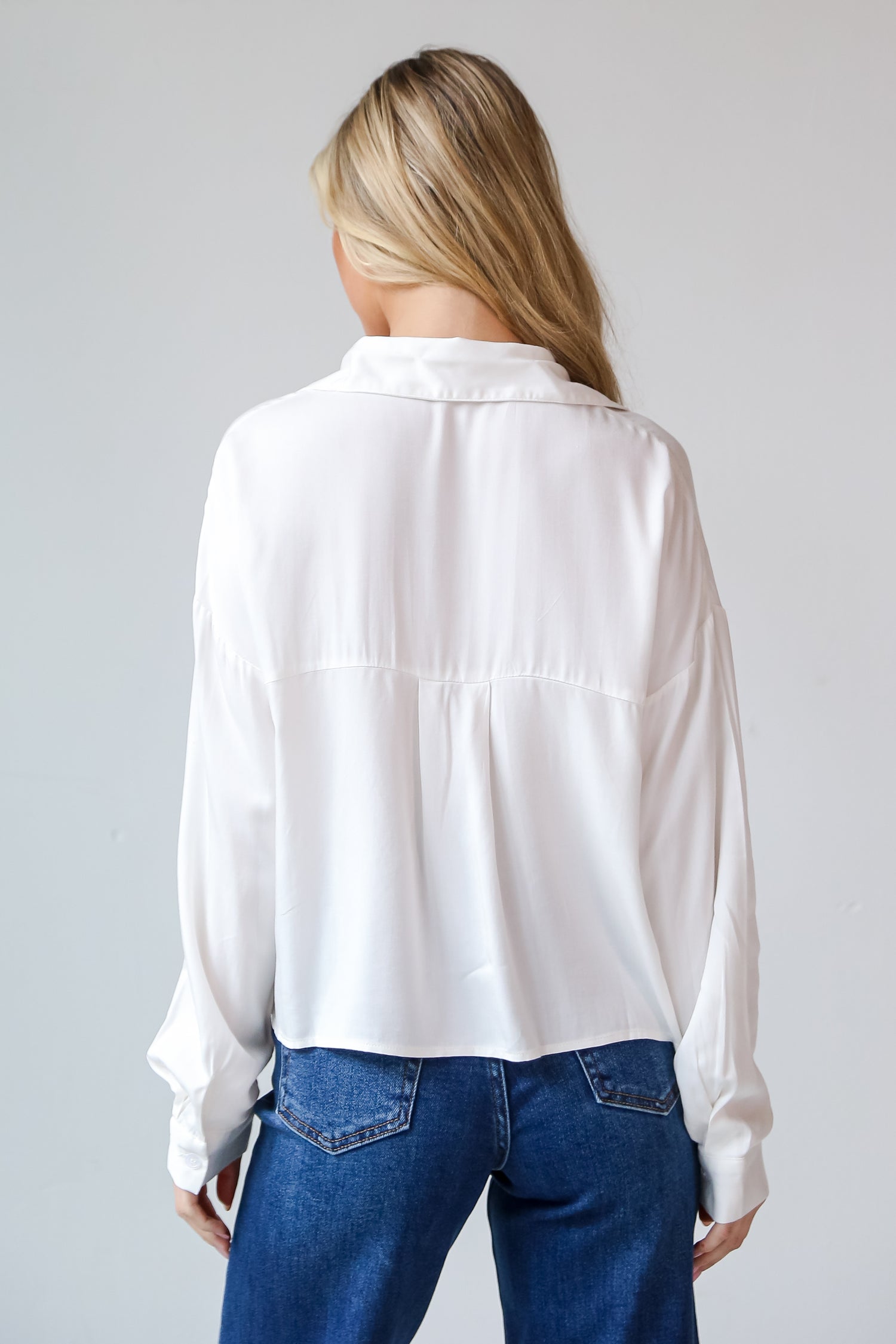 white Cropped Button-Up Blouse back view