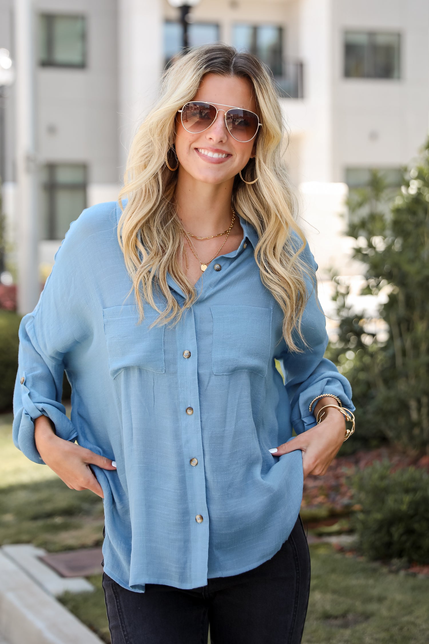 Compelling Composure Oversized Button-Up Blouse