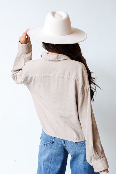 taupe Linen Button-Up Blouse back view