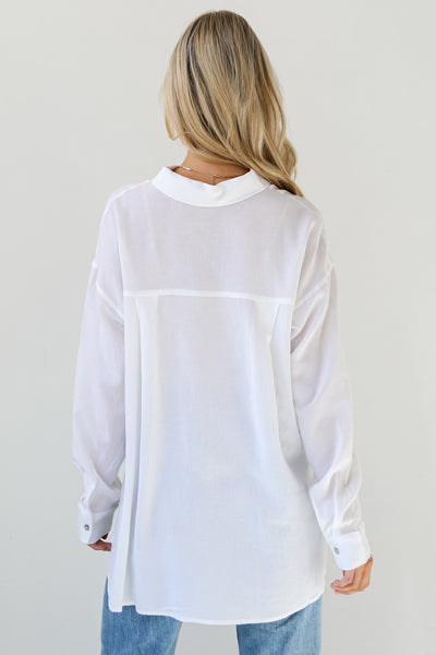 white Linen Button-Up Blouse for women