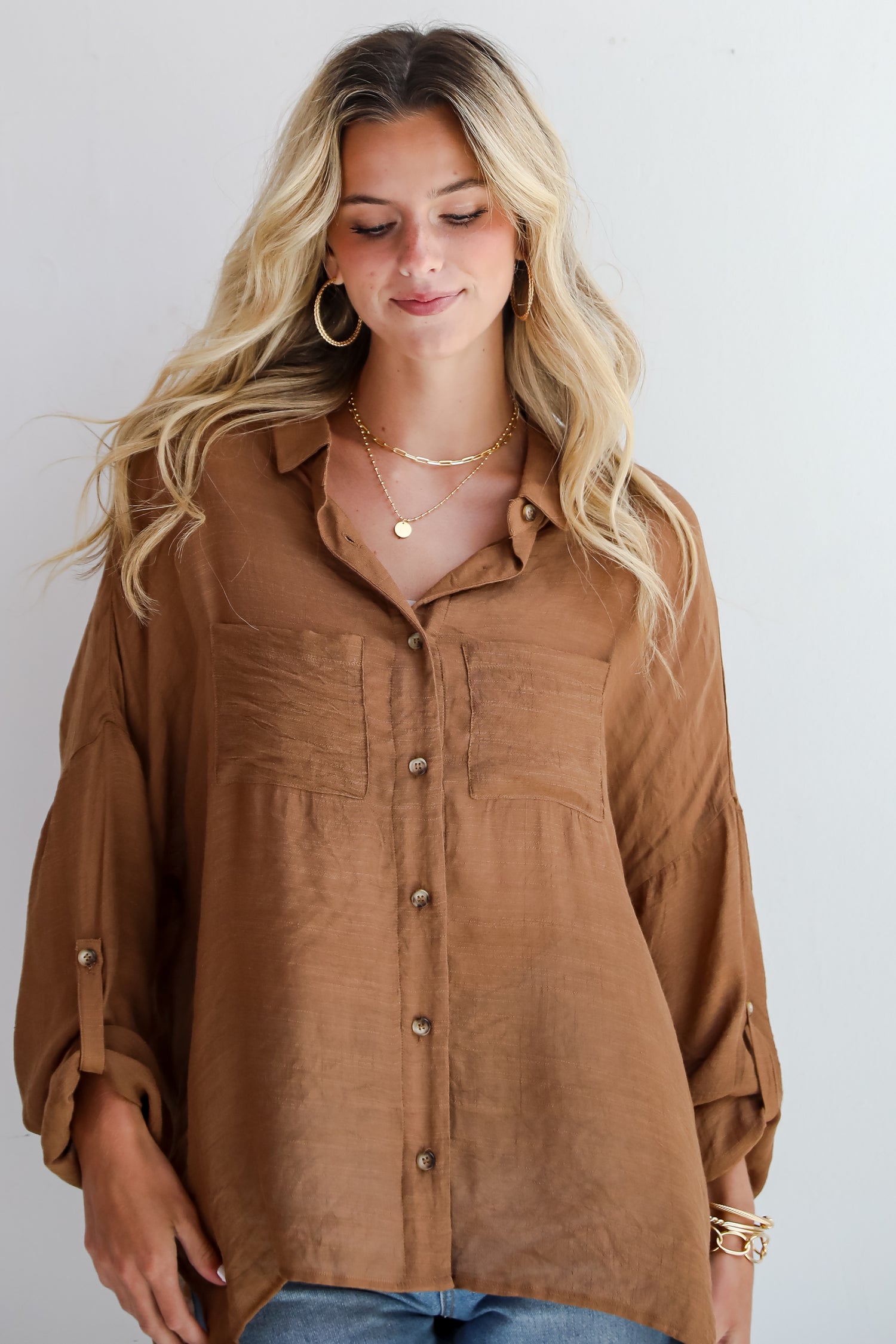 Compelling Composure Oversized Button-Up Blouse