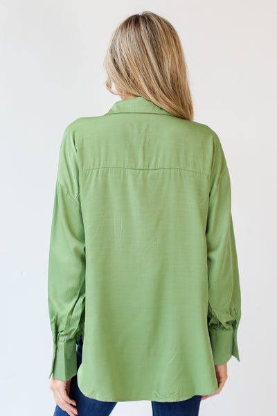 sage Satin Button-Up Blouse back view