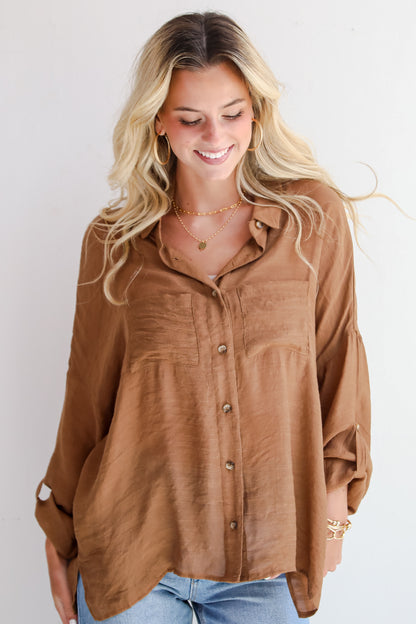 Compelling Composure Oversized Button-Up Blouse