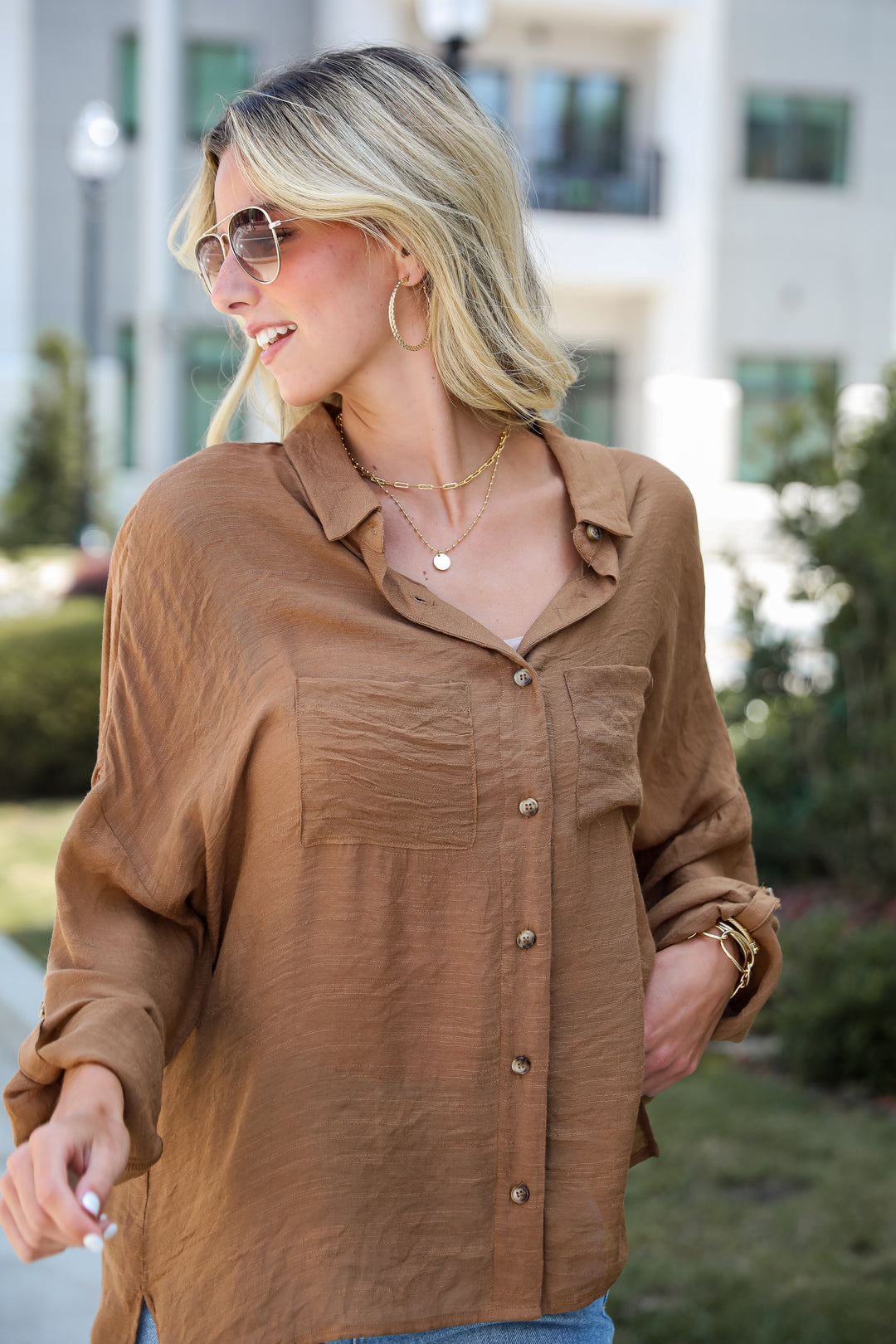 Compelling Composure Oversized Button-Up Blouse