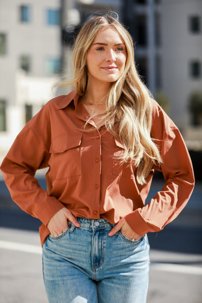 basic brown Button-Up Blouse