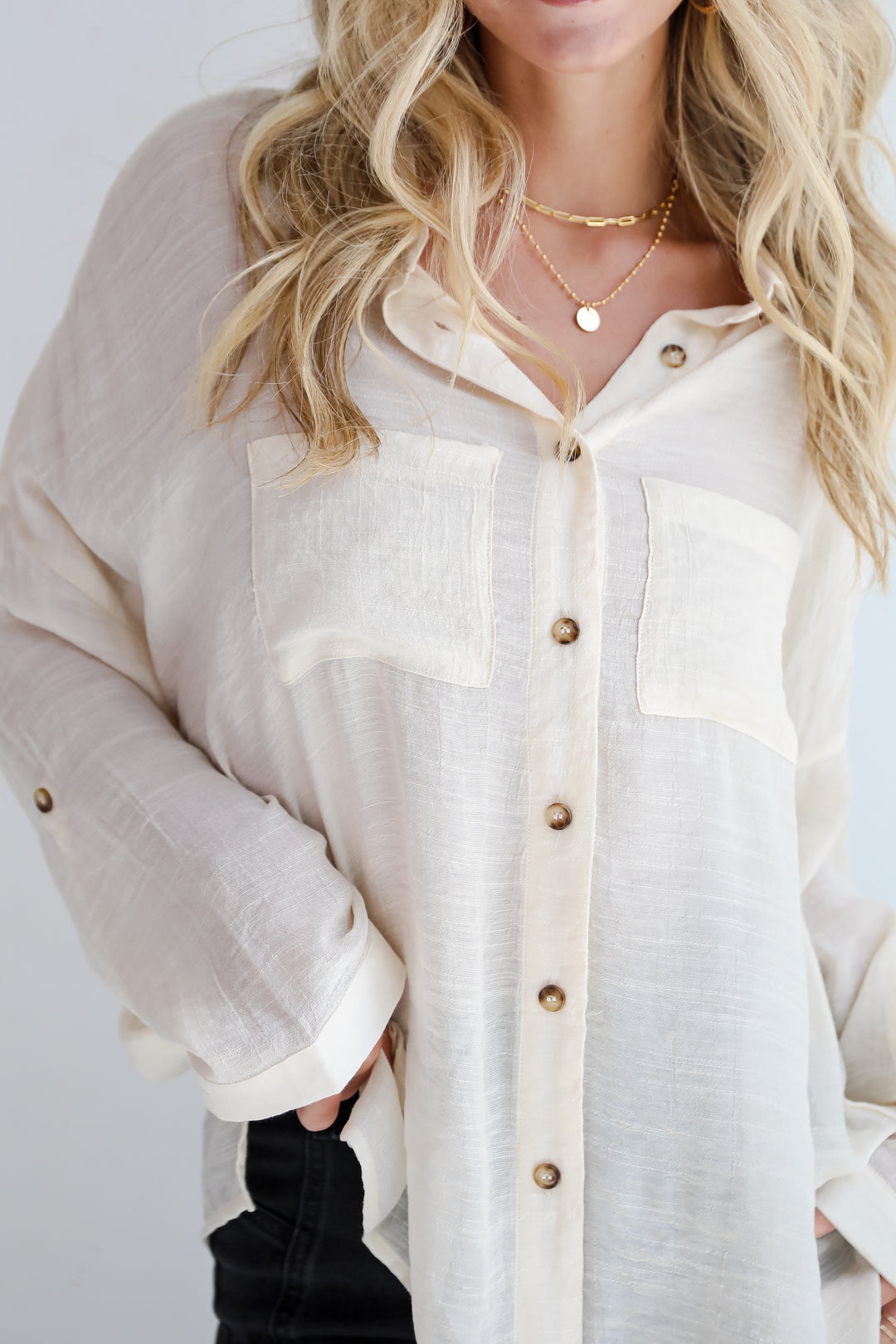 Compelling Composure Oversized Button-Up Blouse