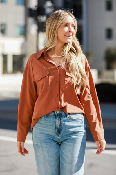 brown Button-Up Blouse