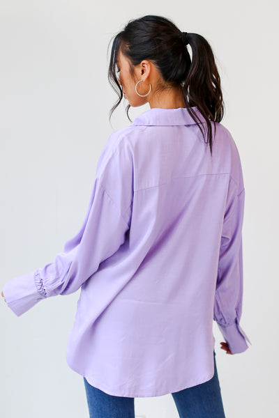 lavender Satin Button-Up Blouse back view