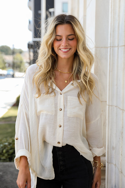 Compelling Composure Oversized Button-Up Blouse