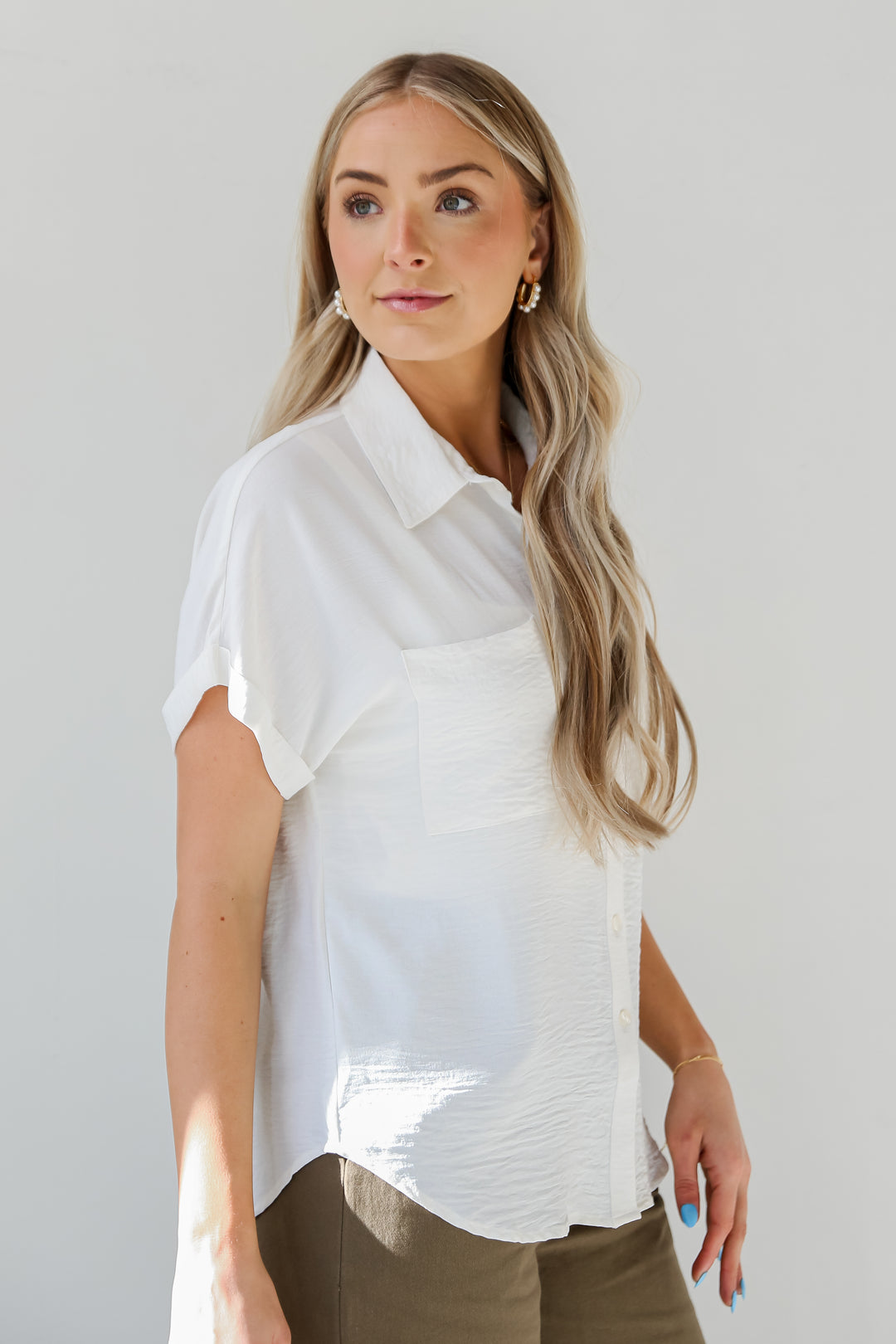 white button up blouse