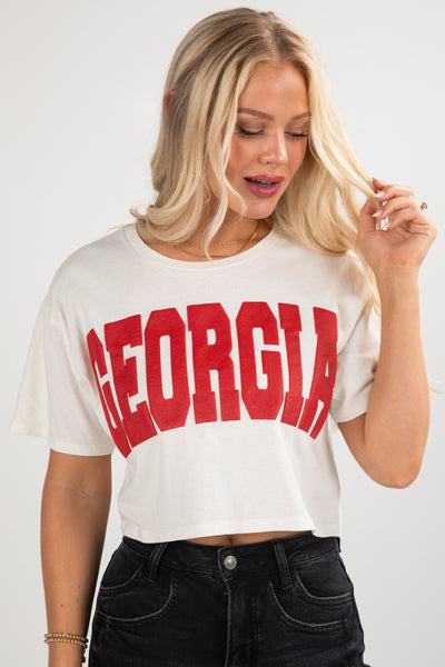 Off White Georgia Block Letter Cropped Tee | DU Exclusives