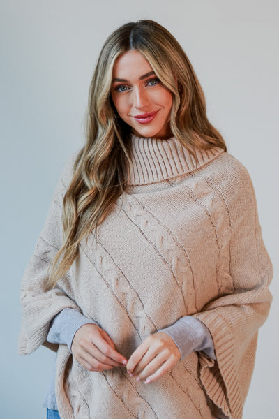 cozy Beige Cable Knit Poncho