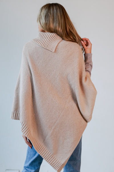 Beige Cable Knit Poncho on model