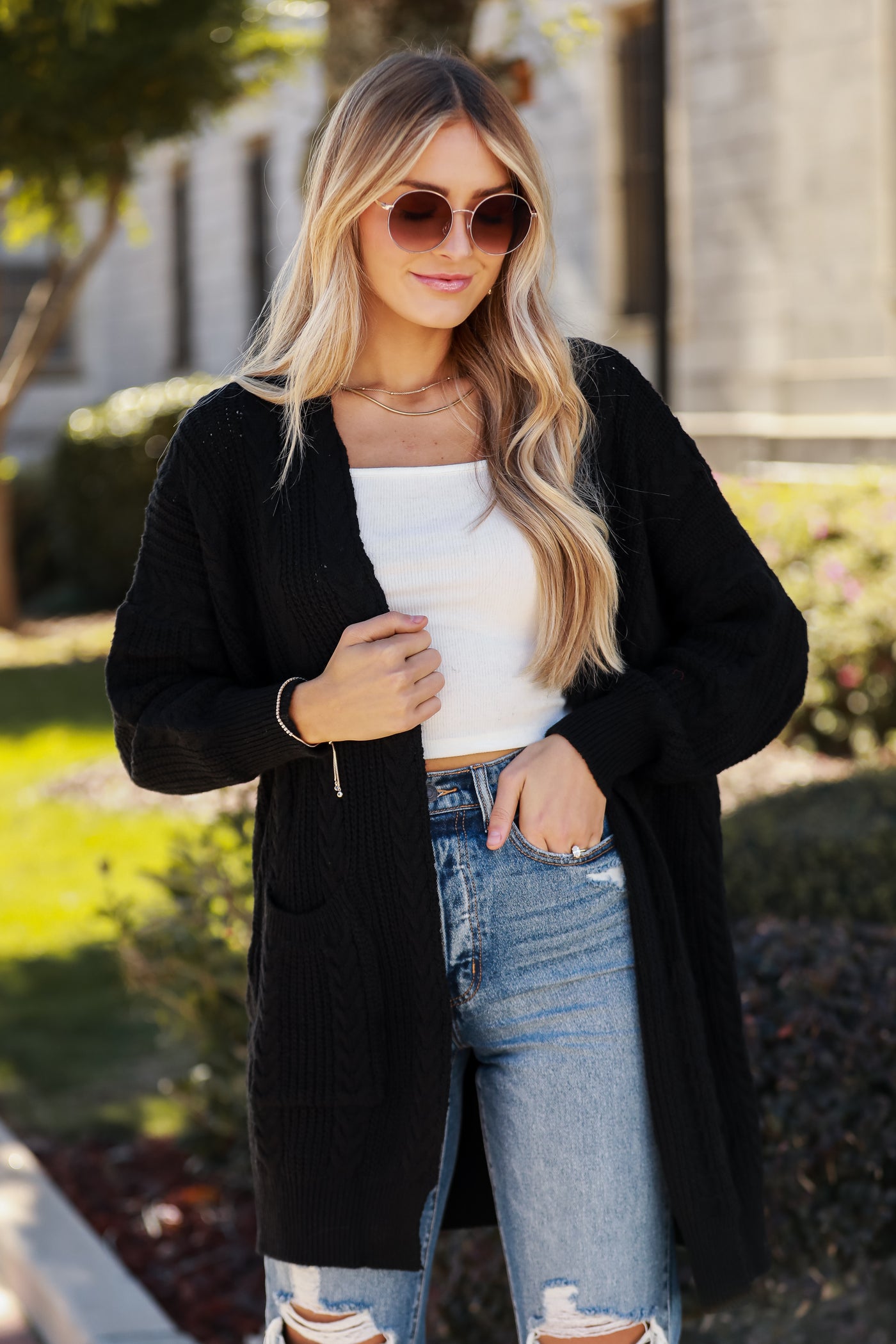 black Cable Knit Cardigan