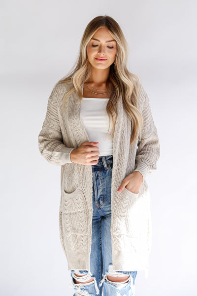 Cable Knit Cardigan in taupe