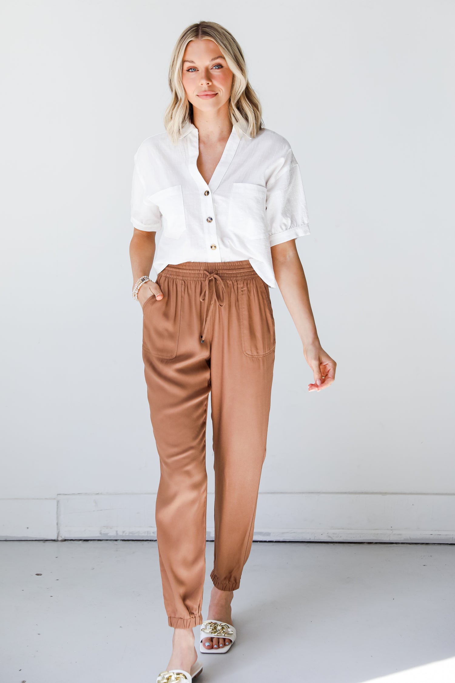 brown Joggers front view