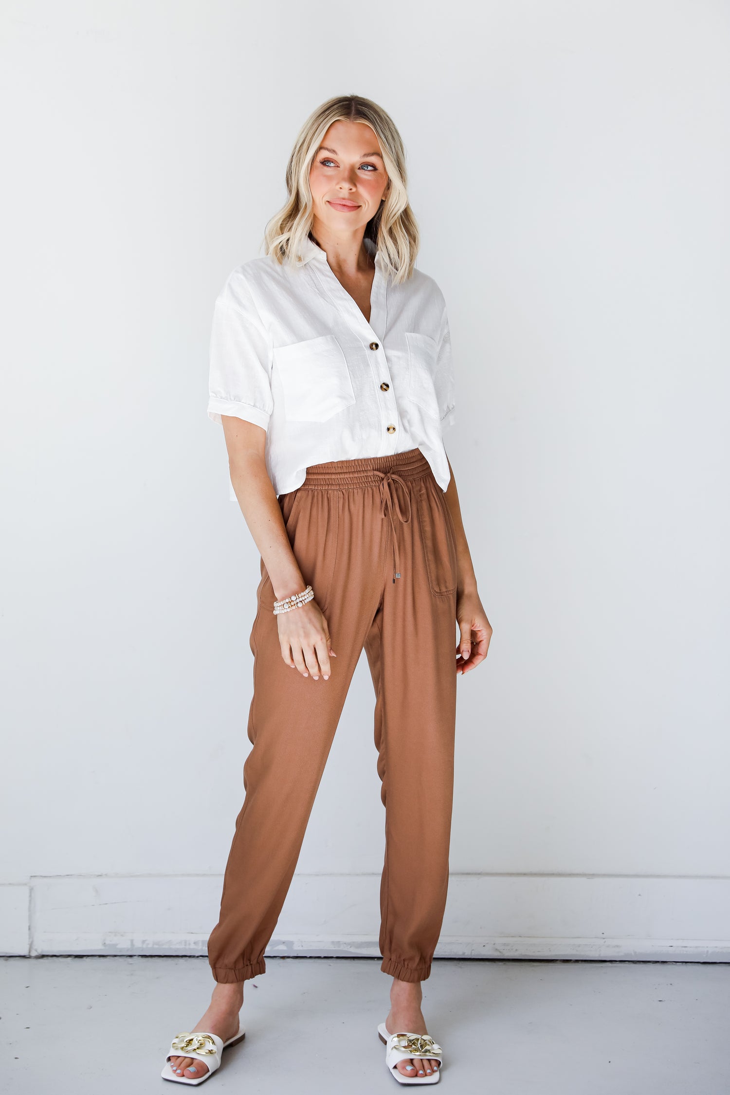 brown Joggers on model