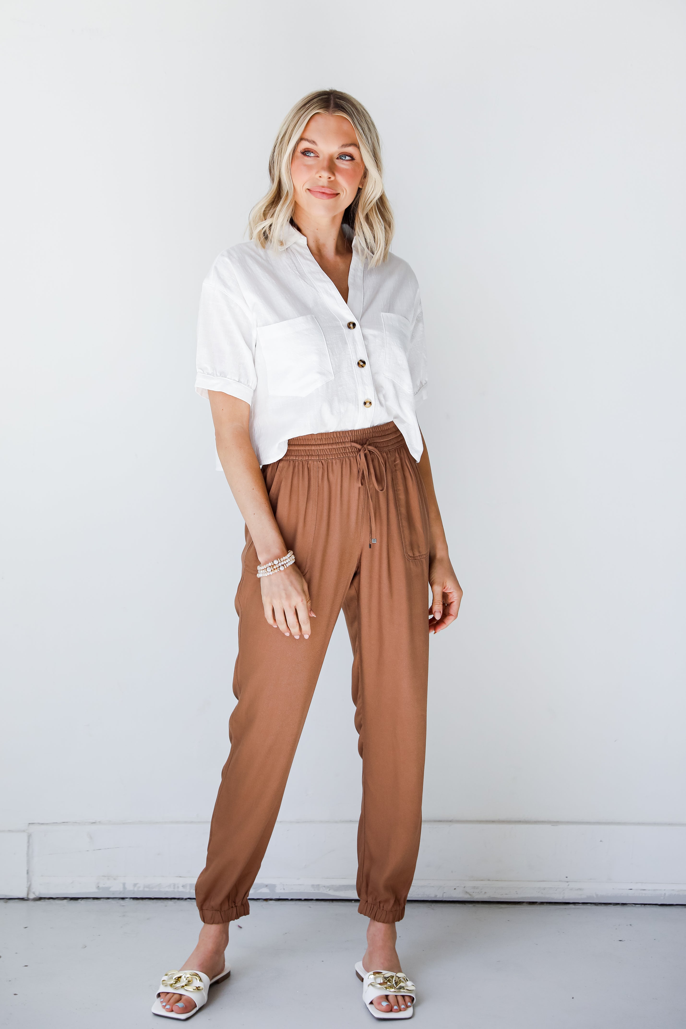 brown Joggers on model