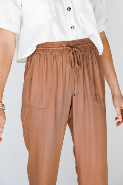brown Joggers close up