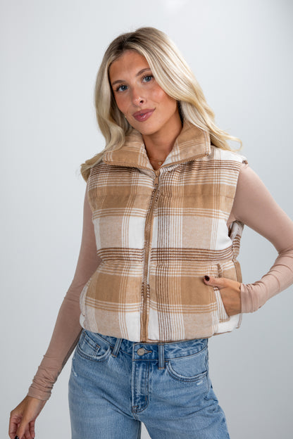 plaid puffer vest