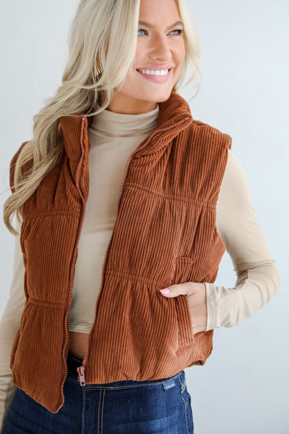 Cozy Being Camel Corduroy Puffer Vest