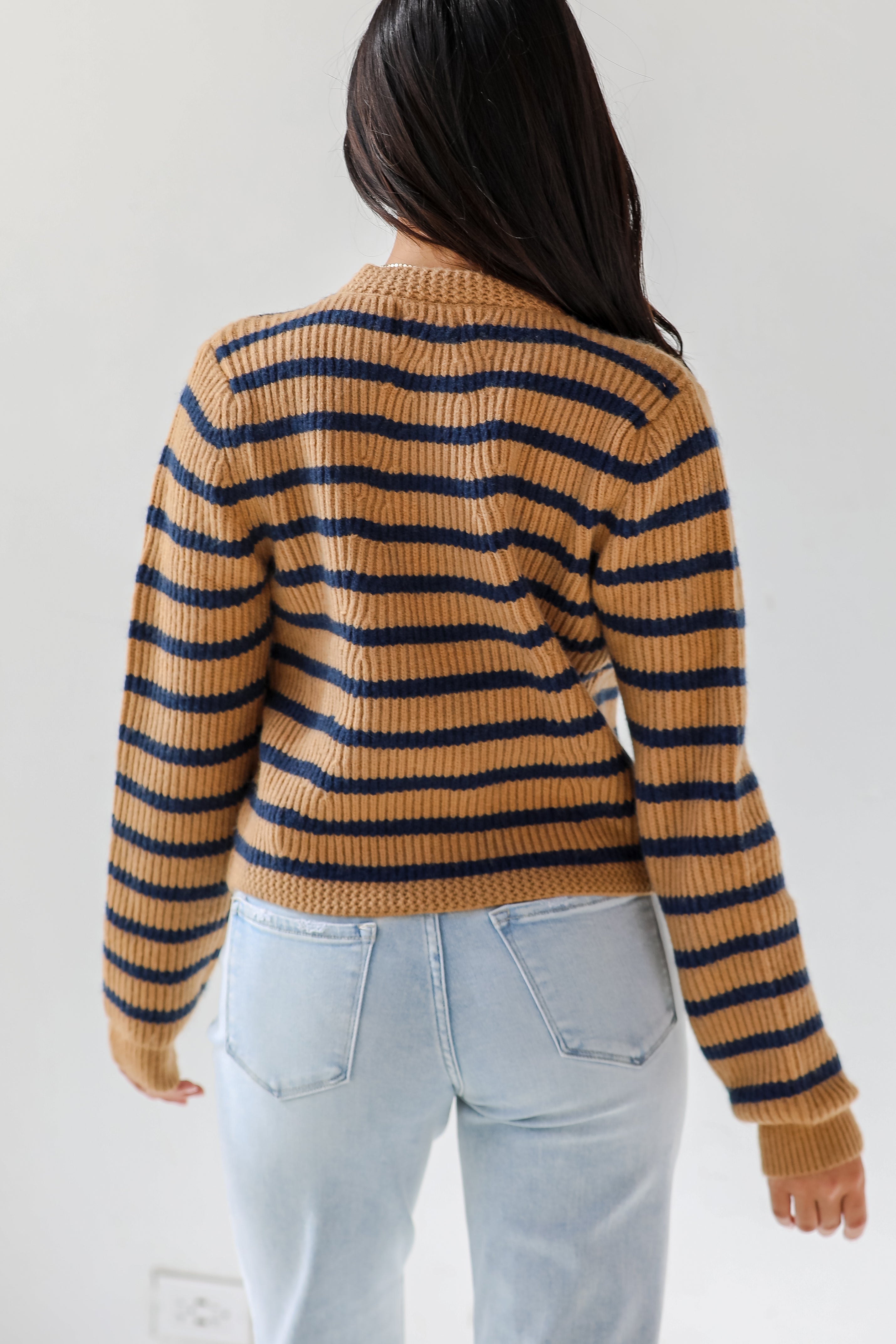 Chicest Option Camel Striped Sweater Cardigan