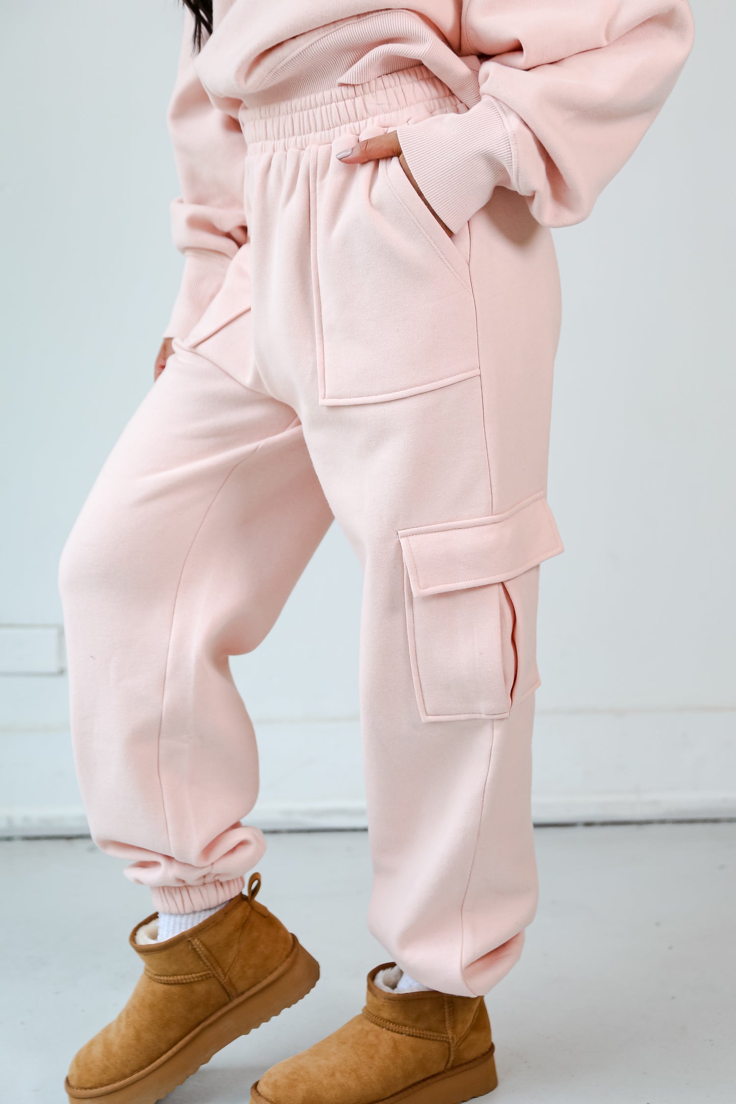 pink Fleece Cargo Jogger Sweatpants side view