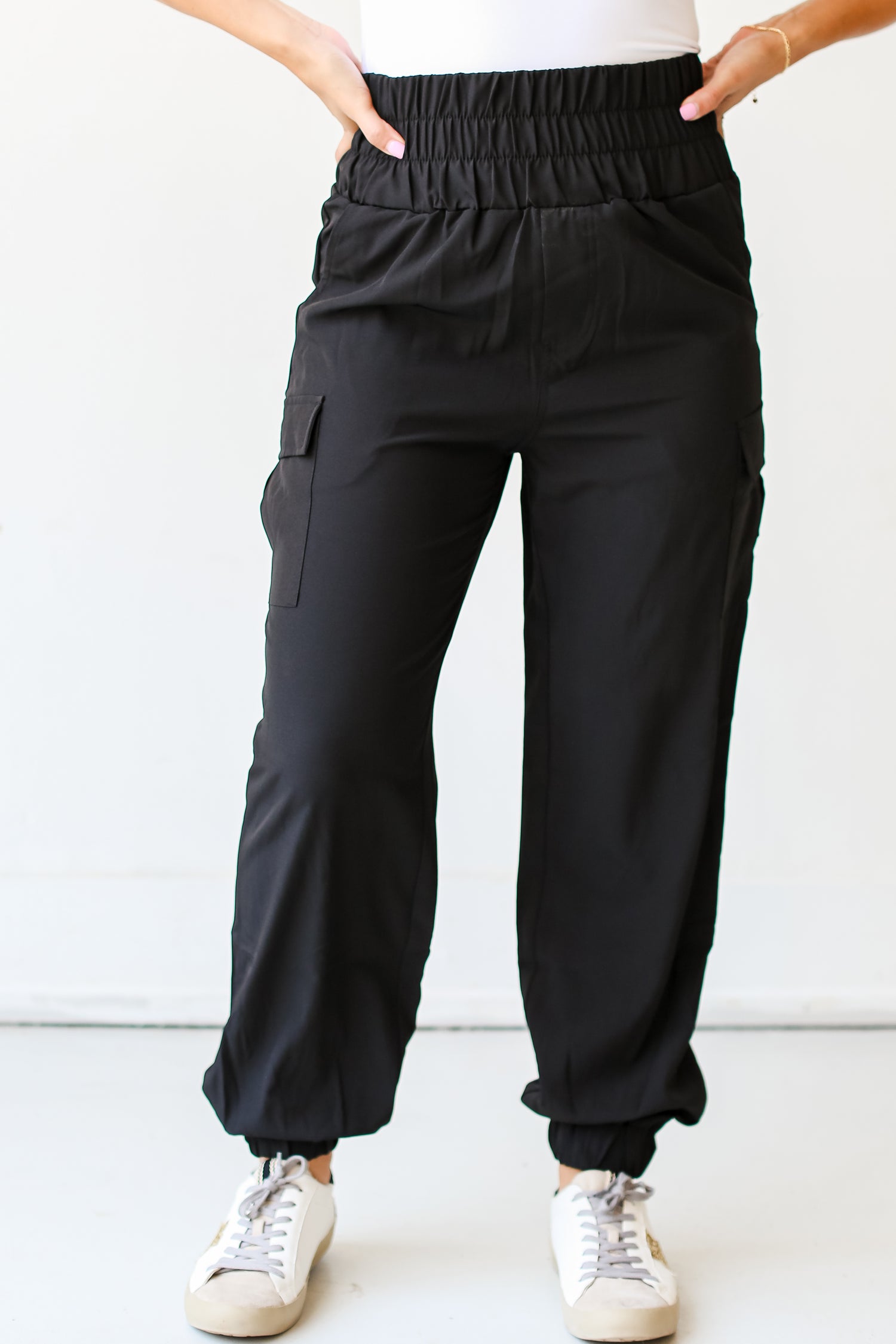 black Cargo Joggers close up