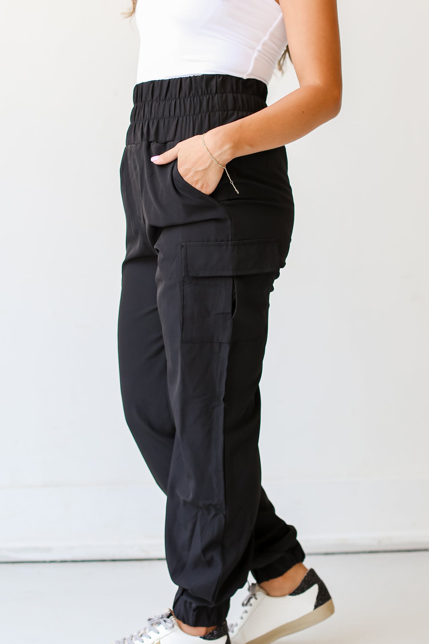black Cargo Joggers side view