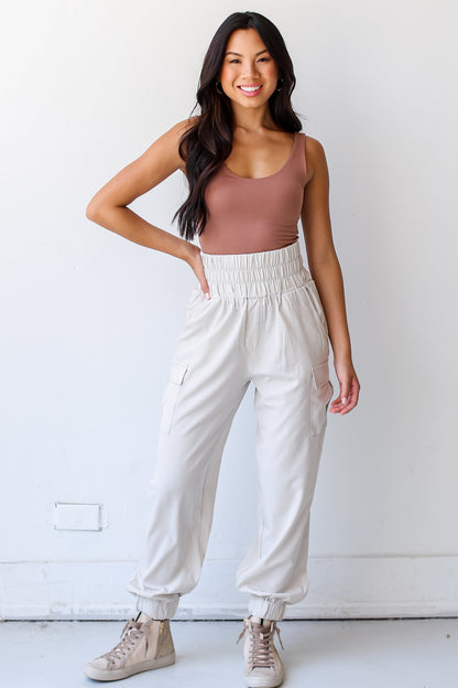 cream Cargo Joggers on model