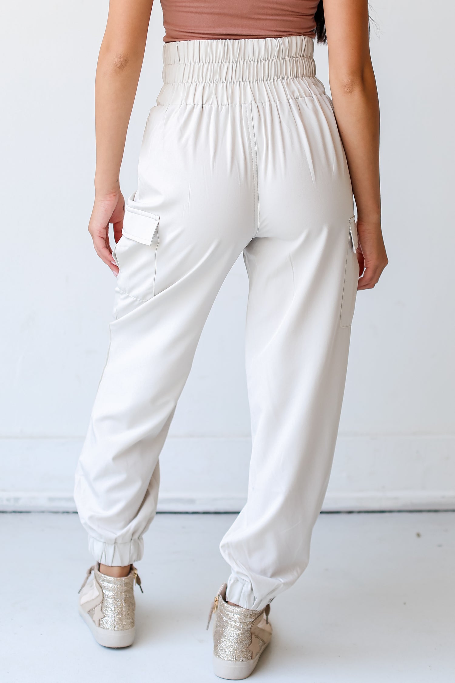 cream Cargo Joggers back view