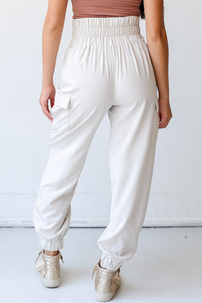cream Cargo Joggers back view