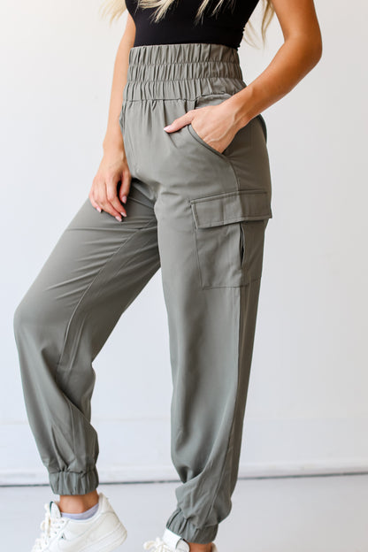 olive Cargo Joggers side view