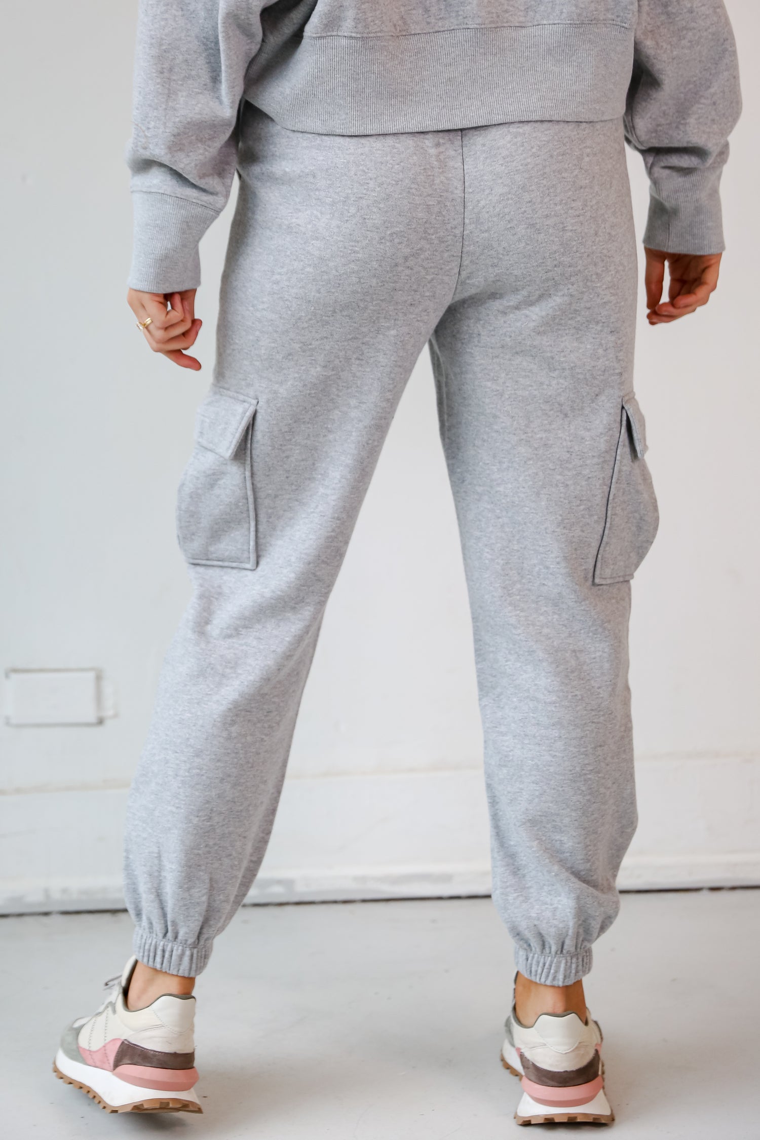 grey Fleece Cargo Jogger Sweatpants back view