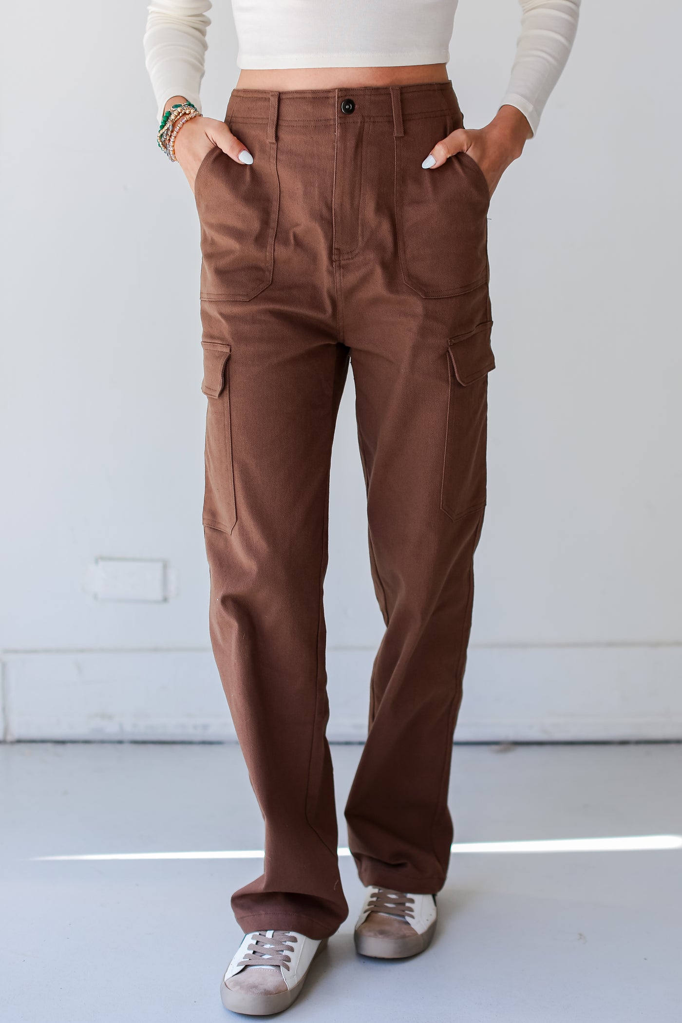 brown Cargo Jeans close up