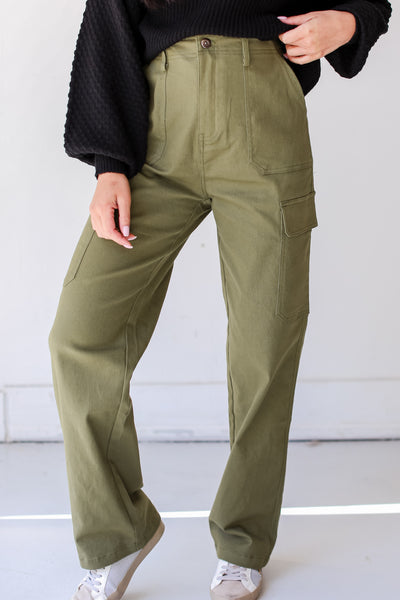 olive Cargo Jeans front view